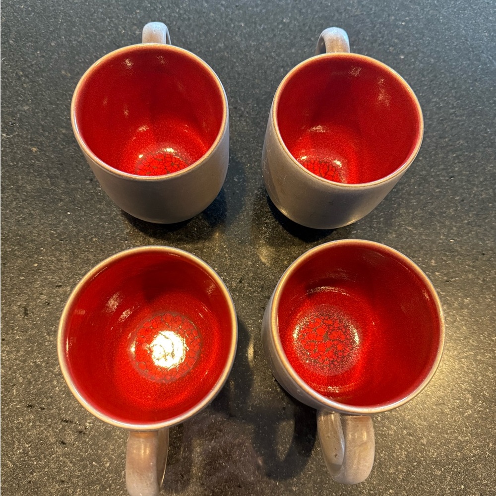 Tourron Cerise (Cherry, Dark Red) Ceramic Mugs Set by Jars-France
